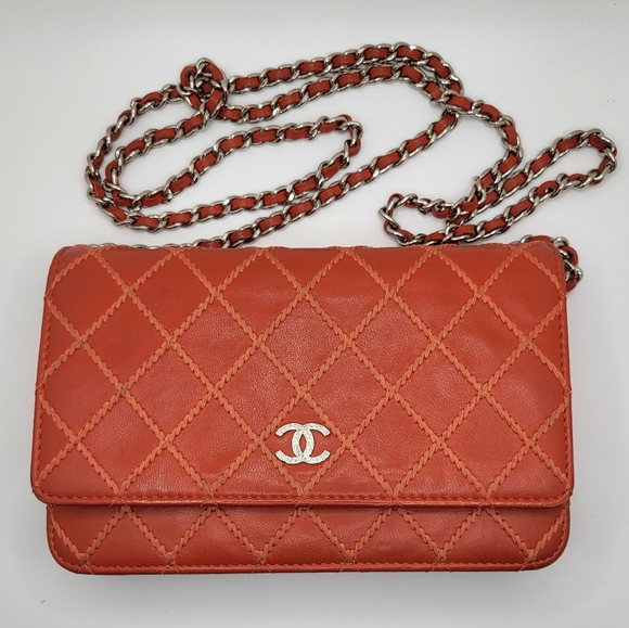 CHANEL RARE Orange Diamond Wild Stitch Lambskin WOC Crossbody - Picture 3 of 13